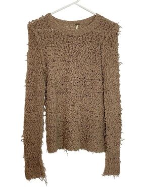Free People Pullover Sweater Womens Size Small Tan September Song Fuzzy Boho